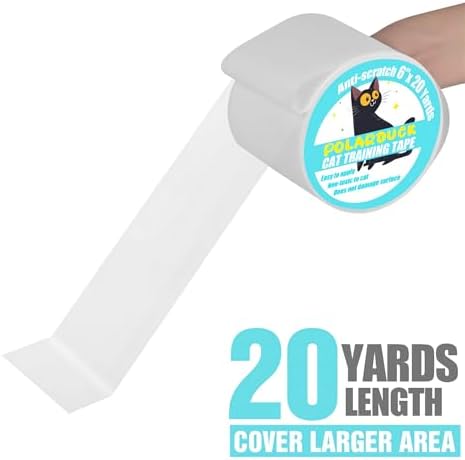 Polarduck Anti Cat Scratch Tape: 6 inches x 20 Yards Cat Training Tape 100% Transparent Clear Double Sided Cat Scratch Deterrent Tape Furniture Protector for Couch, Carpet, Doors, Pet & Kid Safe