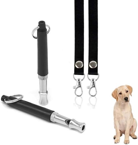 Dog Whistle to Stop Barking, Adjustable Pitch Ultrasonic Training Tool Silent Bark Control for Dogs-2 Free Lanyard Strap with Pack of 2 PCS Pet Whistle