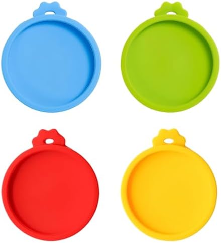 4Pcs 3 oz Cat Food Can Lids (Green+Red+Yellow+Sky Blue)