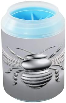 Dog Paw Cleaner Cup, Sliver Stainless Steel Bee Portable Paw Washer with Soft Silicone Brush, Pet Foot Cleaner for Small Medium Large Dogs Cats, 2.56x4.53 Inch