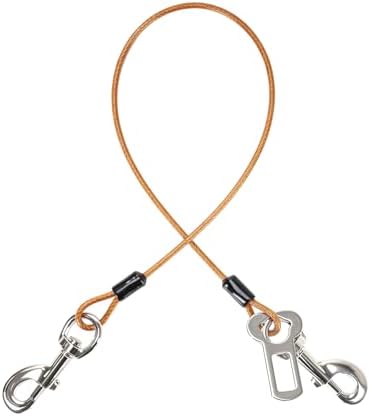 Dog Seat Belt Harness for Car,Dog Seatbelt of Coated Wire Leash Safety Restraint,No Chew Tether Cable Vehicle,Double Clips & Latch(Orange, 24 inch/60 CM)