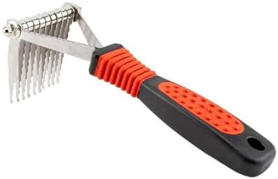PUREPET Pro Dog Grooming Undercoat Deshedding Pin Rake Combs Fur and Coat Control (10 Blade Dematting Rake)