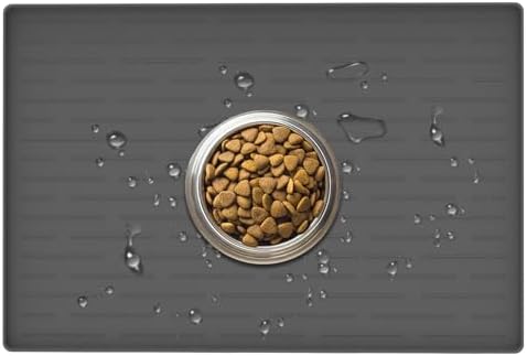 24" x 16" Dog Food Mat, Silicone Pet Mats for Food and Water, Nonslip Pet Feeding Mats for Floors, Dog Cat Bowl Mat with Raised Edges, Dark Gray