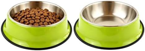 Stainless Steel Dog Bowls, Non-Slip Pet Food Water Bowls 2 Pack, Dishwasher Safe for for Cats Puppies Small Medium Large Dogs (Green, 1½ Cup / 14 oz)