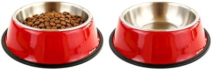 Stainless Steel Dog Bowls, Non-Slip Pet Food Water Bowls 2 Pack, Dishwasher Safe for for Cats Puppies Small Medium Large Dogs (Red, 4¼ Cup / 34 oz)