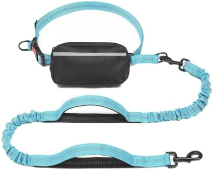 Hands-Free Dog Leash with Shock-Absorbing Bungee, Adjustable Waist Pack for Running and Hiking, Polyester Belt with Storage Pouch