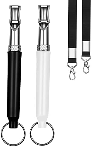 2 Pack Dog Whistle, Dog Whistle to Stop Barking Neighbors Dog, Adjustable Ultrasonic Silent Dog Whistle, Professional Recall Dog Training Whistles, with Lanyard (Black+White)