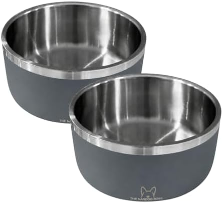 NANDOG Dog Food Water Bowl, 304 Food Grade Stainless Steel 4 Cup(Pack of 2)