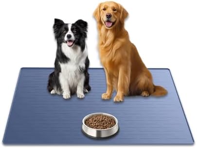 31.8"x23.8" Extra Large Pet Food Mat, Silicone Dog Mats for Food and Water, XL Nonslip Pet Feeding Mats for Floors,Dog Cat Bowl Mat with Raised Edges, Lake Blue