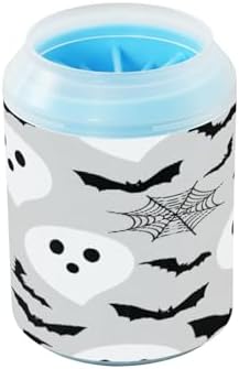 Halloween Ghosts and Bats Dog Paw Cleaner Cup, Portable Paw Washer with Soft Silicone Brush, Pet Foot Cleaner for Small Medium Large Dogs Cats, 2.56x4.53 Inch