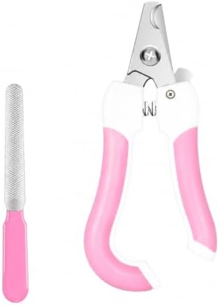 Safety Guard Pet Nail Clipper and File Set, Stainless Steel Crescent Blade, Spring Loaded Locking Grooming Tool, Small and Large for Cats and Dogs