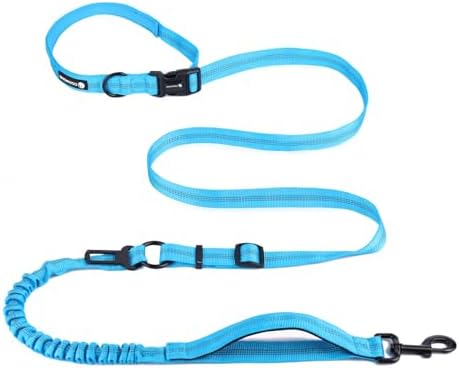 Heavy Duty Multifunctional Adjustable Hands Free Dog Leash - Reflective Stitches, Car Safety Buckle, Waist Leash for Dog Walking, Running, Hiking - 5-7FT