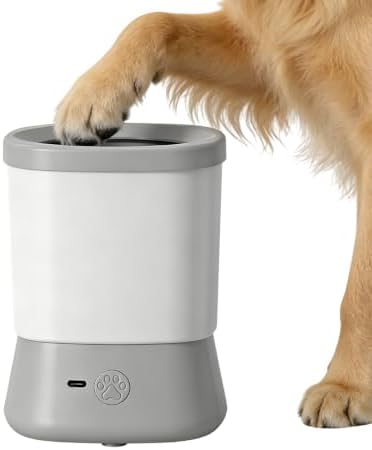 YuEany Electric Dog Paw Cleaner, Rechargeable Automatic Paw Washer with 360° Soft Silicone Bristles, Portable Pet Foot Cleaner for Small Medium Large Dogs Cats (Grey)