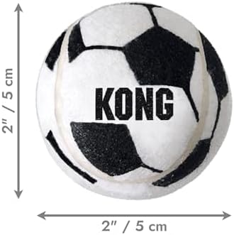 KONG Sport Soccer Ball Dog Toy (6 Pack, Small) Non-Abrasive Tennis Material, Extra-Thick Rubber for Durability – Tough Fetch & Bouncy Play Toy, No Squeaker for Quiet Play