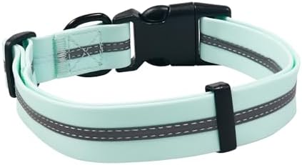 Nimble Reflective Waterproof Dog Collar Adjustable Odor Resistant Easy Clean Pet Collar for Small Medium Large Dogs Night Walking Outdoor Rainy Use (Light Blue, Large (15.35”-24.8”inches))