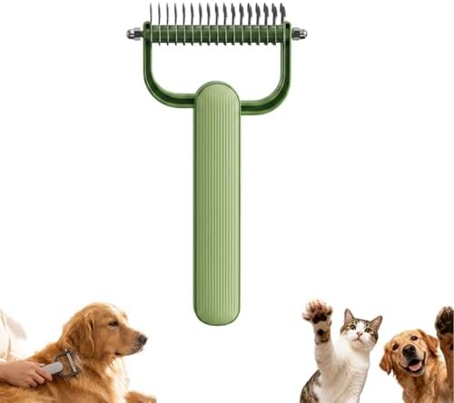 Double Sided Dematting Comb,2026 Upgrade Undercoat Rake Pet Grooming Tool for Shedding, Tangles & Matted Fur, Stainless Steel Deshedding Brush for Long Haired & Thick Coat Pets (Green)