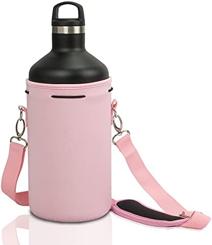 Made Easy Kit Neoprene Water Bottle Carrier Holder with Adjustable Shoulder Strap for Insulating & Carrying Water Container Canteen Flask Available in 5 Sizes (Pretty in Pink, XL (64oz))