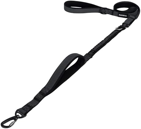 4–6 FT Adjustable Dog Leash – Heavy-Duty Carabiner, Starlight Reflective, Shock-Absorbing Bungee, Dual Padded Handles, Seat Belt Clip for Training, Walking & City Control (Black)