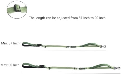 Hands Free Dog Leash for Large Medium Dogs Heavy Duty Bungee Reflective Adjustable Waist Leashes for Walking Running with Car Buckle 4-6FT (Green-1)