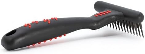 Jeffers Pet Non-Slip Undercoat Rake, 13 short pins – Double Row Stainless Steel Pins, Safe Grooming Tool for Dogs & Cats, Removes Loose Hair & Tangles, Shedding Brush, Home Use, Red & Black