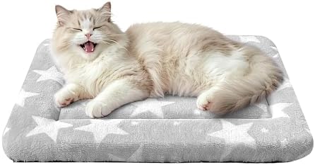 Dog Bed Mat – Soft & Comfortable Dog Kennel Pad for Crate – Durable Crate Bed & Mat for Dogs & Cats – Ideal for Crate, Kennel, and Home Use (Big&Little Stars Grey, XS(18"*14"*1.5"))