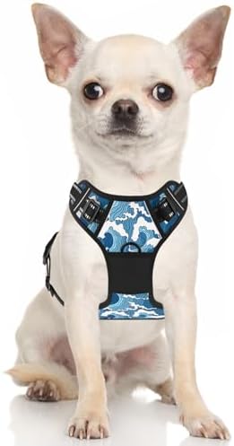Rnivvi No Pull Dog Harness, Cute Reflective Small Sized Puppy Kitten Harness, Adjustable Soft Padded Vest for Small Dogs, Cats, Heavy Duty Pet Vest with Easy Control Handle for Walking, Japanese Style