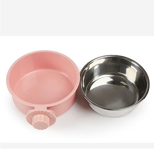 Dog Crate Bowl Water Food Bowls for Dog Kennel Cage Removable Stainless Steel Hanging Pet Bowl for Dogs Cats Puppies (Medium, Pink)