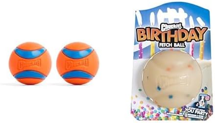 Chuckit! Ultra Ball & Birthday Ball Dog Toy Bundle - Medium 2.5-inch Diameter Fetch Balls for Dogs 20-60 lbs - Pack of 3