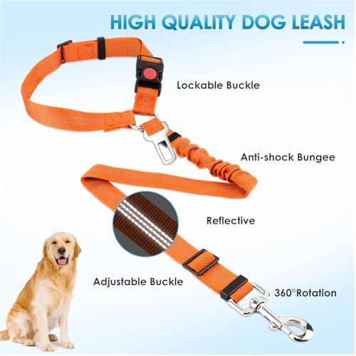 Lukovee Dog Seat Belt, 2 Pack, 3-in-1 Headrest & Seatbelt Clip & Latch