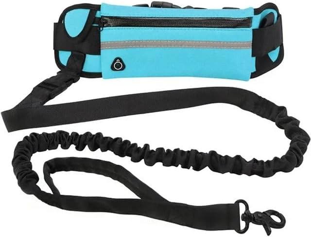 Hands Free Dog Running Leash with Waist Pack, Reflective Strip Elastic Shock Absorbing Walking Belt, Adjustable Waist Strap for Jogging Hiking Walking Medium Small Dogs (Blue)