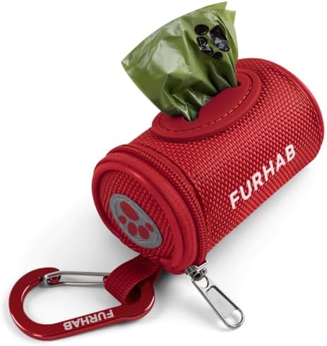 FURHAB Dog Poop Bag Holder for Leash with Carabiner Clip Soft Fabric