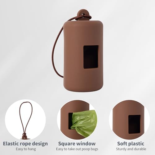 3Pack Dog Poop Bag Holder for Leash,Integrated Molding Soft Plastic Pet Waste Bag Dispenser with Elastic Loop Protable Doggie Poop Bag Dispensers (Black+Brown+Grey)
