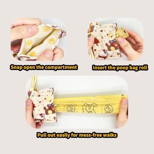 Cute Cartoon Pattern Fabric Dog Poop Bag Holder - Portable Leash - Attached Clip, Quick Access Dog Walking Essential, Includes 2 Rolls (30pcs Bags, White Christmas Print)