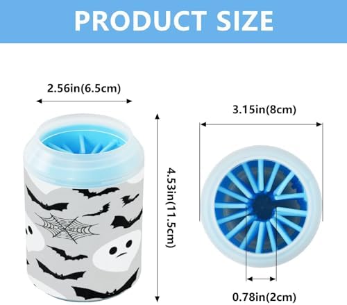 Halloween Ghosts and Bats Dog Paw Cleaner Cup, Portable Paw Washer with Soft Silicone Brush, Pet Foot Cleaner for Small Medium Large Dogs Cats, 2.56x4.53 Inch