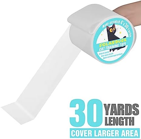 Polarduck Anti Cat Scratch Tape: 4 inches x 30 Yards Cat Training Tape 100% Transparent Clear Double Sided Cat Scratch Deterrent Tape Furniture Protector for Couch, Carpet, Doors, Pet & Kid Safe