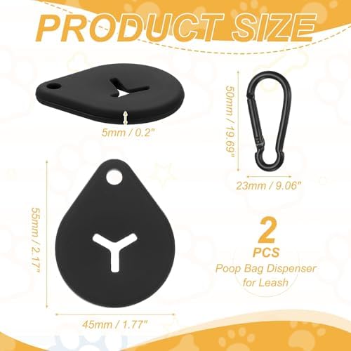 Dog Poop Bag Clip, Dog Poop Bag Holder with Clip for Dispenser Carrier Hands-Free Lightweight Durable Silicone, (Black, 2 Pcs), Intended for Leash/Pet Waste Bag