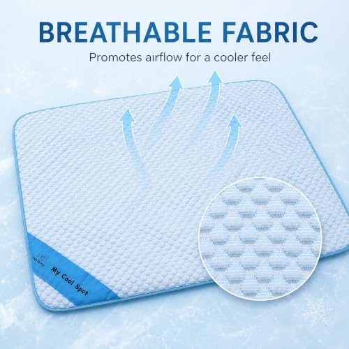Pet Cooling Mat for Dogs & Cats – Ice-Silk Breathable Washable Foldable Cooling Blanket, Durable Portable Non-Slip Dog Bed for Crate, Kennel, Car & Outdoor Use, Blue 27.6 x 21.6in Medium