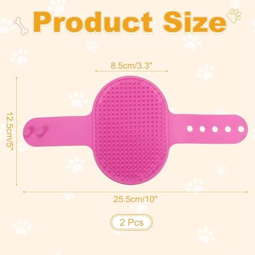 Dog Bath Brush, Silicone Pet Shampoo Brush with Adjustable Ring Handle Massage Scrubber Comb(2Pcs, Pink), for Long Short Hair Dogs and Cats Bathing Cleaning Shampooing