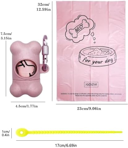Dog Poop Pickup Bags Holder Dispenser with Standard-Sized Leak-Proof Scented Doggy Waste Bags and Carabiner with Safety Lock&Fastener Never Loose on Leash Lead Again (2 Holders 30 Bags, Pink)