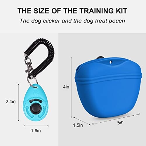 Left&Right Dog Clicker Training Kit,Silicone Dog Training Treat Pouch and Dog Clickers,Dog Treat Bag with Clicker Training for Dogs,Pet Treat Bag with Magnetic Buckle Closing and Waist Clip,Navy Blue