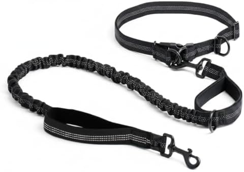 1 Pack Hands Free Dog Leash, Adjustable Nylon Waist Belt with Shock-Absorbing Bungee and Reflective Strips for Running and Hiking