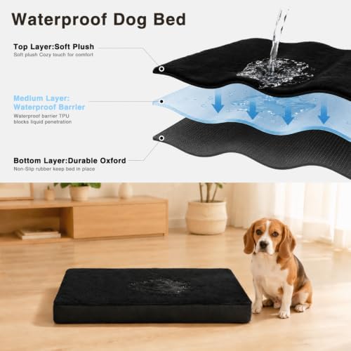 NUPIDA Waterproof Large Dog Bed for Crate with Washable Cover, 35x22, Black