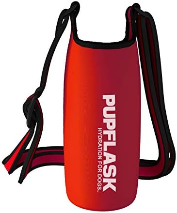 Tuff Pupper PupFlask Insulated Neoprene Dog Water Bottle Holder Sling with Wide Adjustable Shoulder Strap, Great for Travel, Walking, Hiking, Portable Pet Water Bottle Holder (40 OZ, Crimson Red)