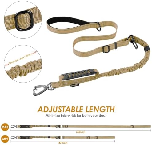 AUBELL Tactical Dog Leash Heavy Duty,4-6ft No Pull Bungee Leash,Brown