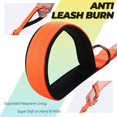 VIVAGLORY Double Handle Dog Leash Twingrip, 5ft x 1in, Orange