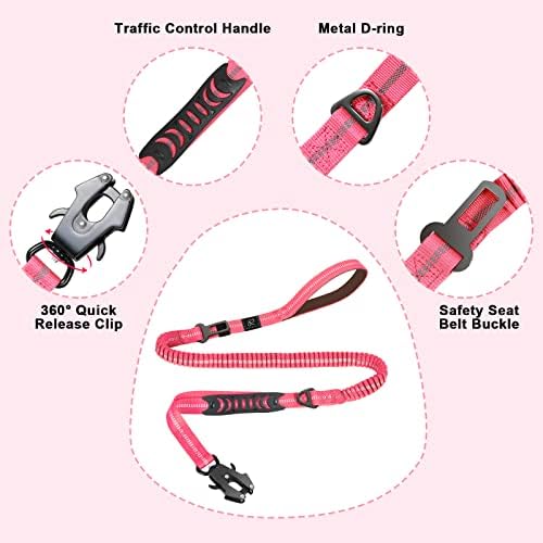 Raipult Tactical Shock Absorbing Bungee Dog Leash Heavy Duty, 4-6ft, Pink