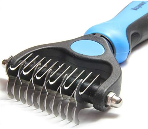 Maxpower Planet Pet Grooming Brush - Double Sided Dematting Undercoat Rake for Dogs and Cats, Extra Wide Pet Brush to Reduce Shedding by 95% (Blue, S) | 9 & 17 Teeth, Deshedding & Dematting Tool, Long & Thick Double Coats, Non-Slip Handle, Reduces Shed...