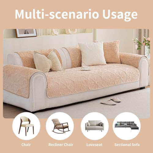 Couch Covers for Sofa, Flower Couch Cover for Dogs, Bohemia Sofa Covers Washable, Anti Slip Furniture Protector Covers for Armrest(1pc, Khaki, 27.6"x 27.6")