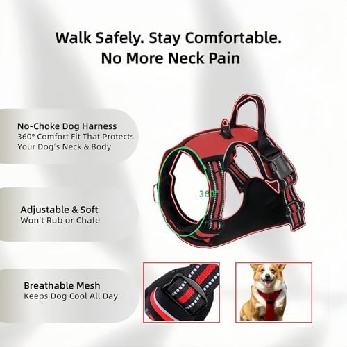 Reflective No Pull Dog Harness with 5ft Leash – Adjustable Padded Vest for Small Medium Large Dogs, Front & Back Clip, Easy Control Handle, Night Safety Walking Set (Black, M)