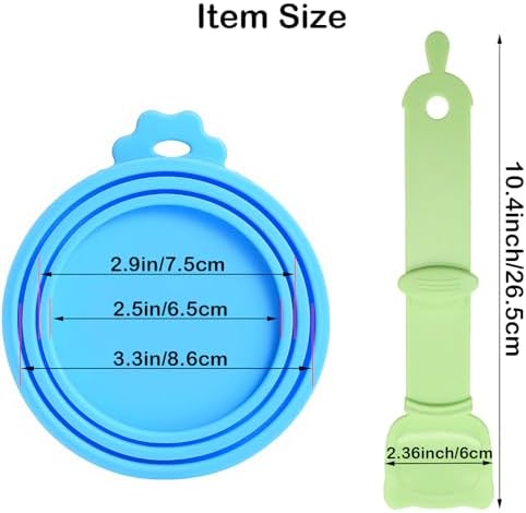Universal Pet Food Can Lids - 3 Pcs, Squeezable Cat Treat Feeder & Spoon, Green/Blue/Orange Lids, Green Feeder